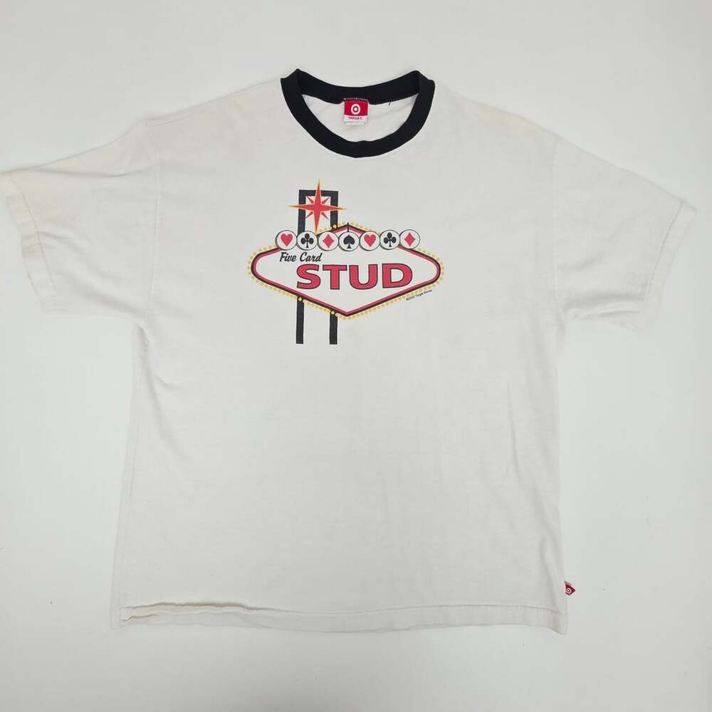 Vtg 2002 Target Five Card Stud Vegas Ringer T-Shirt Adult XL